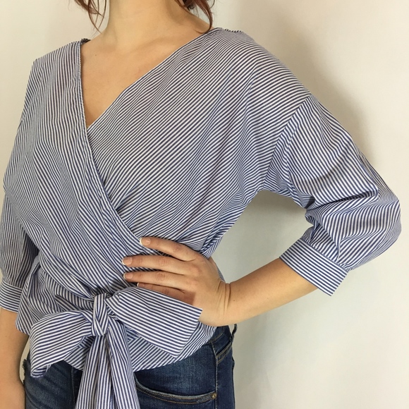 Blue Stripe Wrap Top - Picture 5 of 8